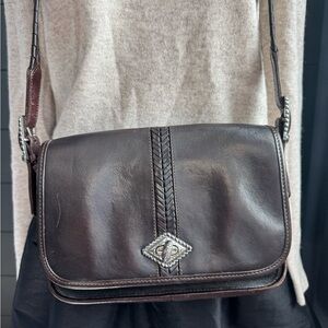 Brighton Espresso Vintage Rich Leather Crossbody Bag Silver Detail 1990-2000’s